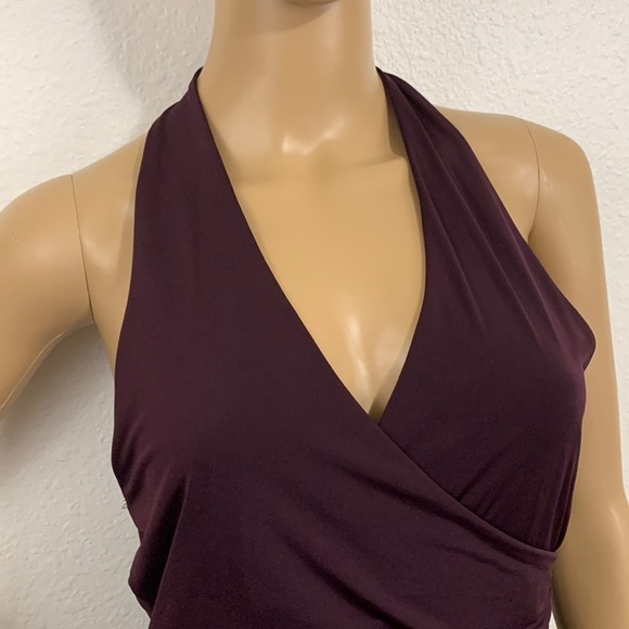 Charlotte Russe Plum Purple Fitted Asymmetrical Halter Mini Dress Size M - Picture 3 of 8